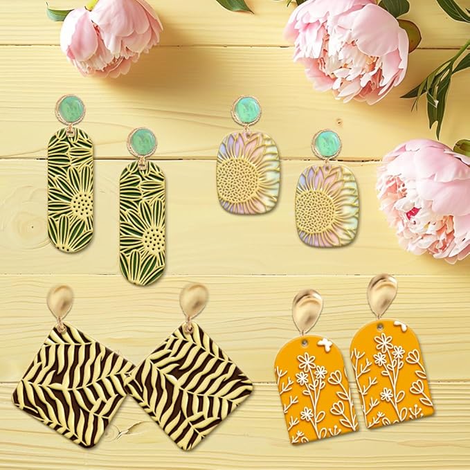 4PCS Polymer Clay Flowers Leaves Texture Sheets Set for Using with Clay Cutters, Boho Clay Texture Mats, Jewelry Making DIY Craft Tools