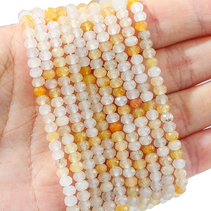 Natural Yellow Jade Beads 4x2mm 120pcs Faceted Rondelle Loose Semi Gemstone Beads for Jewelry Making Design