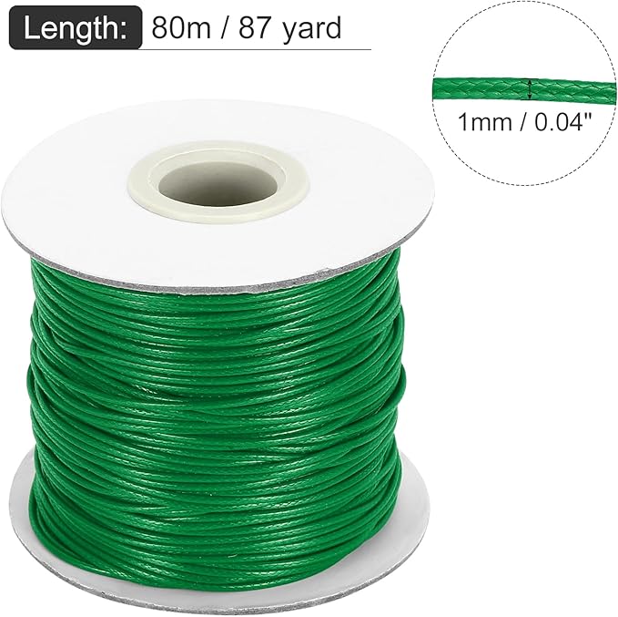 MECCANIXITY Waxed Cord 1mm Waxed Thread 87 Yard Wax String Leather Cord for Bracelet Making, Necklaces, Beading, Jewelry Making and DIY Crafts(Green)