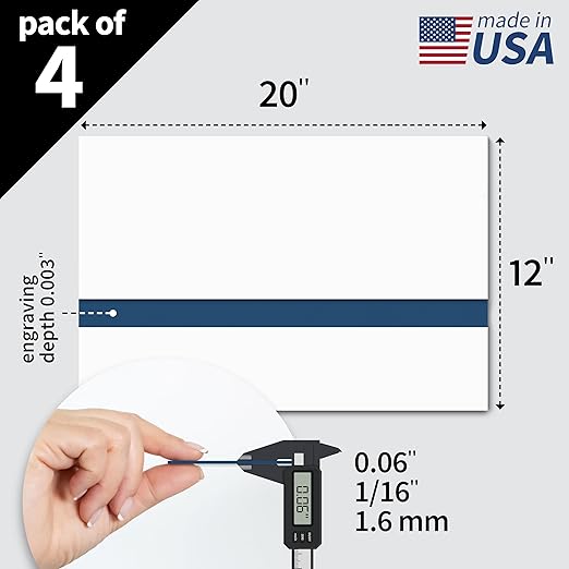 Trotec TroLase | 12"x20"x1/16", 4 Pcs | White/Blue | 2 Ply | Modified Acrylic | Laser Engraving Double Color Plastic Sheet | Engraving Blanks for Laser, Saw, Guillotine | Made in USA