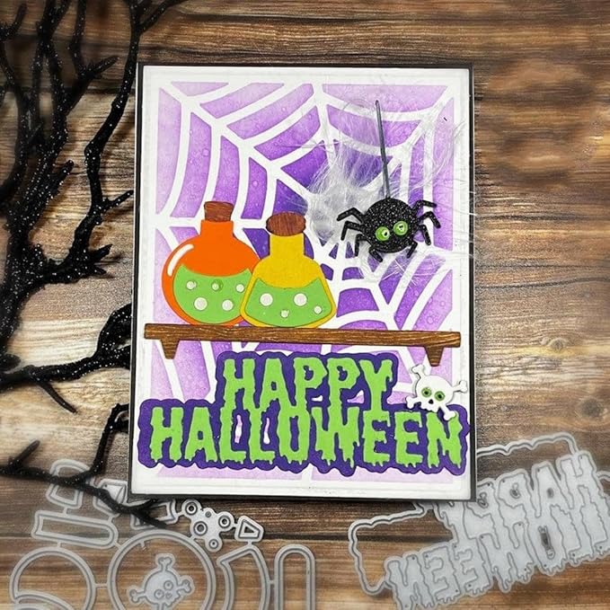 Cutting Dies Metal Stencils Scrapbooking Tools Flowers Lace Frame DIY Embossing Template for Paper Card Making Album Arts Crafts Supplies (Halloween Spider Web Frame-11.1x14.3cm)
