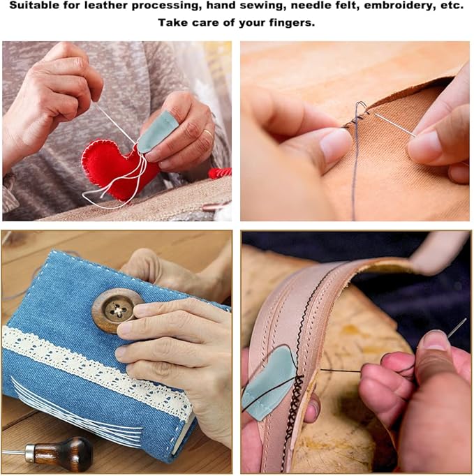 Mayboos 4 Pairs Leather Finger Protector Needle Felting Knitting Finger Thimble Guards Tools for Hand Craft Sewing Needlework Handmaking(Random Color)