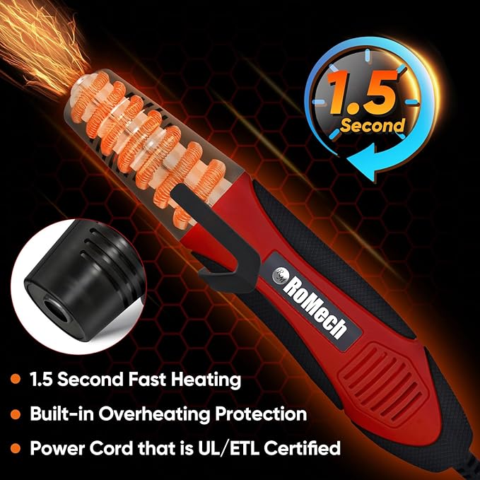 ROMECH 350W Heat Gun with 2 Nozzles, Dual Temp Heat Gun 400°F-660°F, Fast Heat Hot Air Gun with Overload Protection for DIY Craft Embossing Shrink Wrapping (Red)