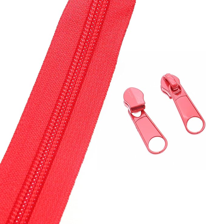 Leekayer #5 Red Nylon Zippers by The Yards Bulk 10 Yards Coil Zipper Tape with 25pcs Zipper Sliders for DIY Tailor Sewing Craft,Bag,Luggage,Dress,Sofa Cushion,Pillow(Red)