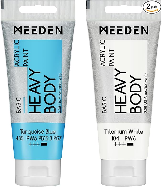 MEEDEN Acrylic Paint Turquoise Blue: 100ml/3.38oz Heavy Body Acrylic Paint Tube Bundled with Additional Titanium White Color for Art Craft Painting