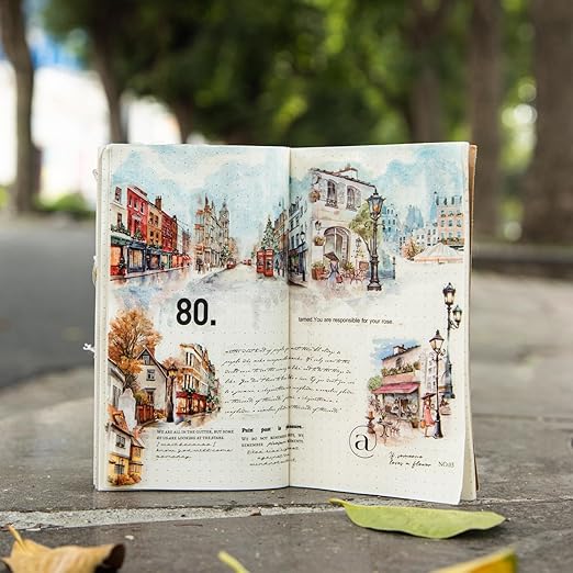 PET Tape Stickers for Journaling,6 Rolls Transparent Street Landscape Stickers for Scrapbook Supplies,Junk Journal,DIY Arts Crafts(Street Corner Travels)