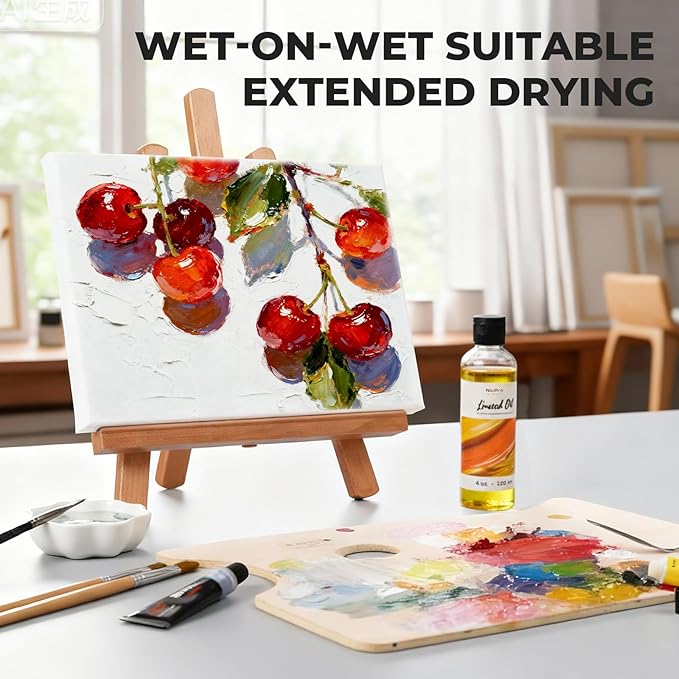 Nicpro Linseed Oil for Painting, 4oz Refined Linseed Oil Medium for Thinning Oils, Artists, Painting Thinner, Professionals to Enhance Flow, Translucency & Gloss