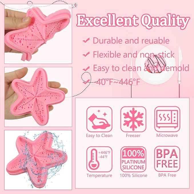 1Pcs Starfish Candy Fondant Mold, Cute Marine Life Chocolate Silicone Mold, Suitable for Theme Party Cake Decoration Kitchen Baking Cookie Dough Making, Resin Crafts Clay Keychain