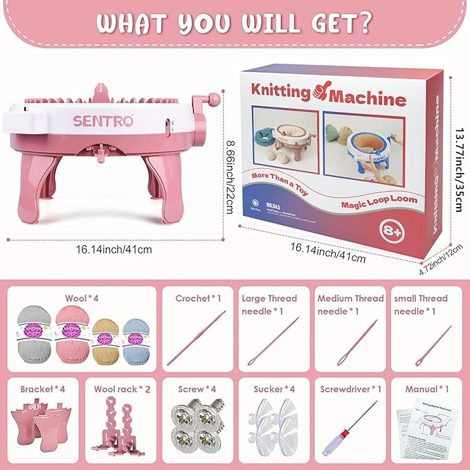 SENTRO Knitting Machine 48 Needles, Smart Knitting Crochet Machine, Double Crocheting Machine Kit,Circle Knit Loom Machine with Row Counter and Hand Crank