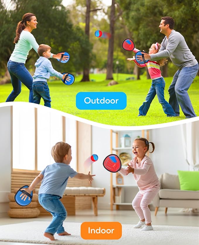 JoyCat Toss and Catch Ball Game Set,Toddler Baseball Glove,Beach Pool Yard Camping Games,Kids Outdoor Toys for Family, Birthday Gifts for 3 4 5 6 7 8 9 10+Year Old Boys Girls (2 Paddles 2 Balls)