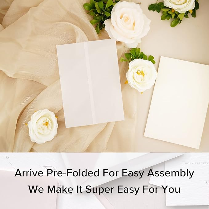 Puremigo 220 Pack Luxury Pre-Folded Vellum Jackets for 5x7 Invitations - Transparent Wedding Invitations Wraps - 115GSM Paper