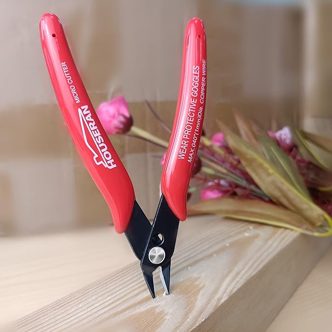 Small Wire Cutters, 5 PACK, 5 Inch Micro 170 Flush Cutter, HOUSERAN Wire Cutters Spring Loaded Cutting Pliers, Side Cutters, Diagoanl Cutters for Jewelry Making, Models, Zip Ties Plastic Wire Snips