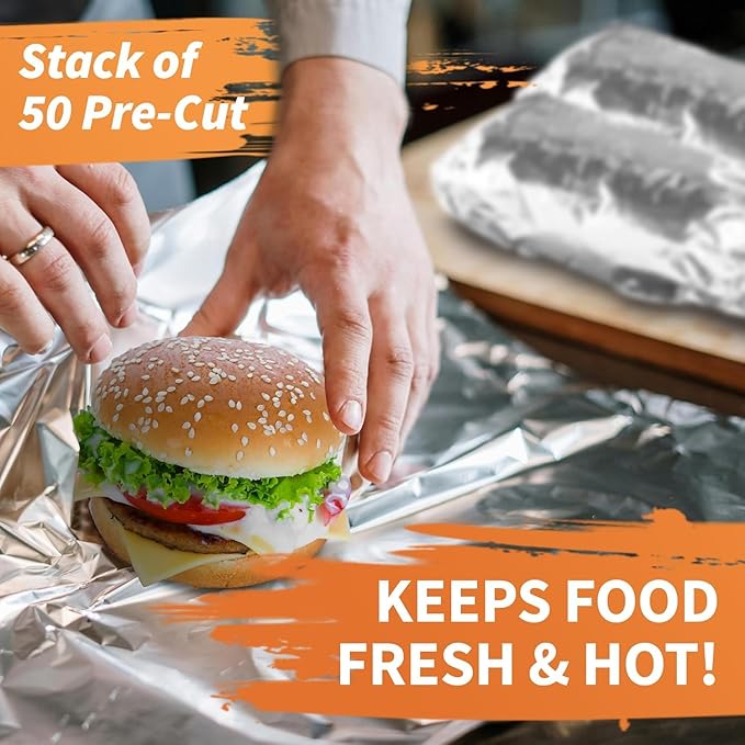 Insulation Sandwich Wrapping Paper Aluminum Foil Sheets - [100 Pack] - (14" x 10.3") - Aluminum Foil Sandwich Wrap Sheets For Sandwich Wraps, Burritos and BBQ