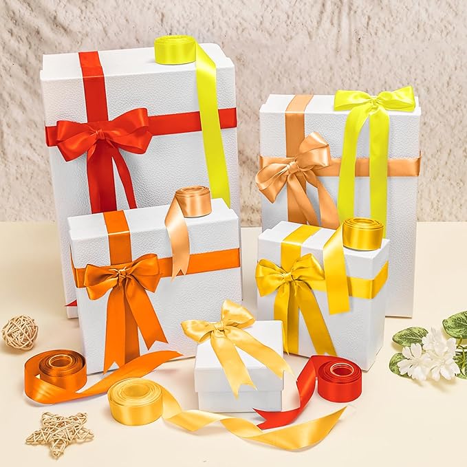 1-1/2 Inch Orange Satin Ribbons for Crafts, 6 Rolls Single-Faced Orange Assorted Ribbons for Gift Wrapping Flower Bouquet Wedding Invitations Bridal Shower Hair Bows Garland Party Decor