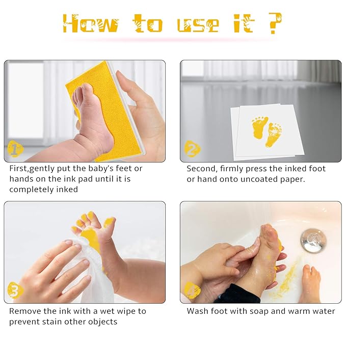Ink Pad, 5x4'' Washable Non-Toxic Ink Stamp Pad for Baby Footprint Handprint, Yellow