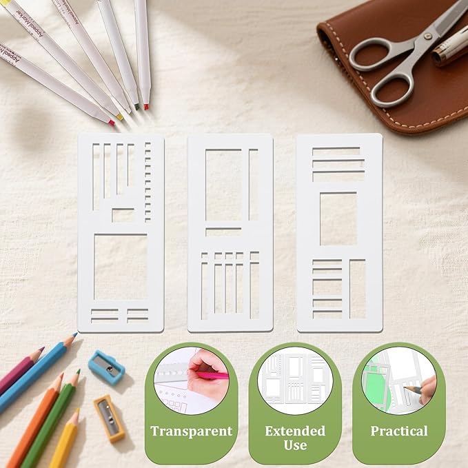 Handmade Flexible Record Template, Planner Stencil Set for Dot Grid Journals, DIY Flexible Drawing and Checklist Templates Suitable for Various Occasions (Set B)