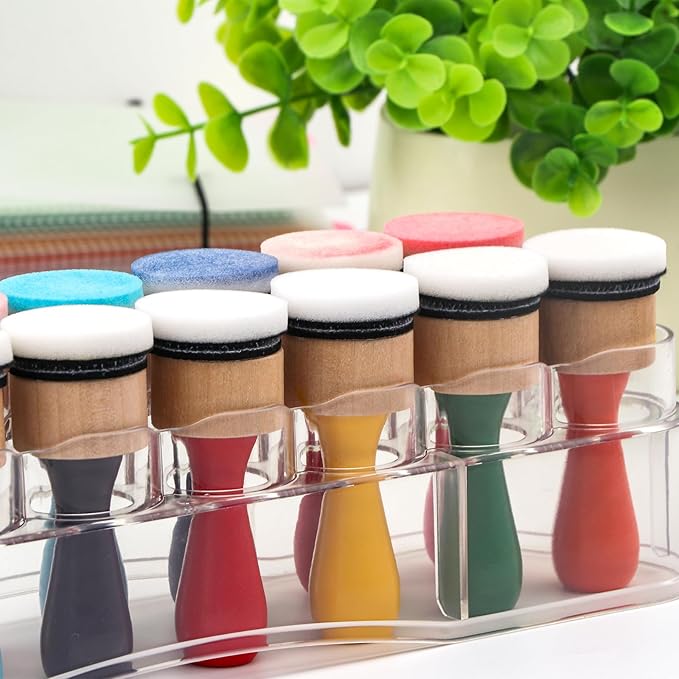 47 Packs Ink Blending Foam Pads Set, Include 8 Pcs Round Ink Mini Applicator Tools and 38 Pcs Replacement Foam Pads 1 Storage Box for for Drawing Distressing Blending Card Making Stammping