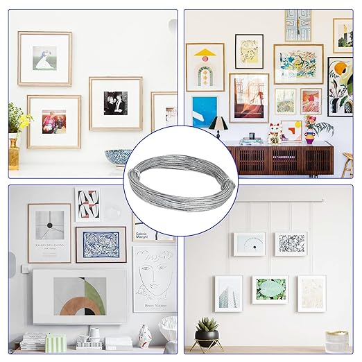 32.8 Feet/10m Stainless Steel Picture Hanging Wire, Heavy Duty Metal Wire for Photo Artwork and Picture Hanging (0.7mm/0.03in)