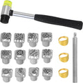 Leather Craft Stamping Tools, Leather Stamping Kit with 12 Tangcao Patterns Stamp and Punch Tools and 25mm Hammer and 3 thimbles for Craft Stamps