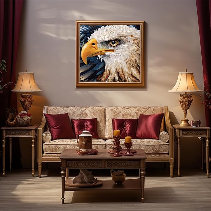 51buyoutgo 11CT Stamped Cross Stitch Kits for Adults - 12x12 in Beginner Embroidery Kit with Funny Easy Washable Animal Eagle Pattern, Pre Printed Fabric for DIY Home Decor, Mom Gifts & Stress Relief