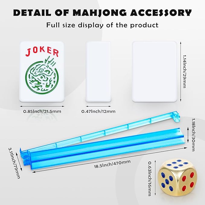 New American Mahjong Game Set, 166 Premium White Tiles with Portable Metal Dices, 4 All-in-One Racks with Pushers, Mah-Jong Games Sets, Ma Jong Tile Game (Blue)