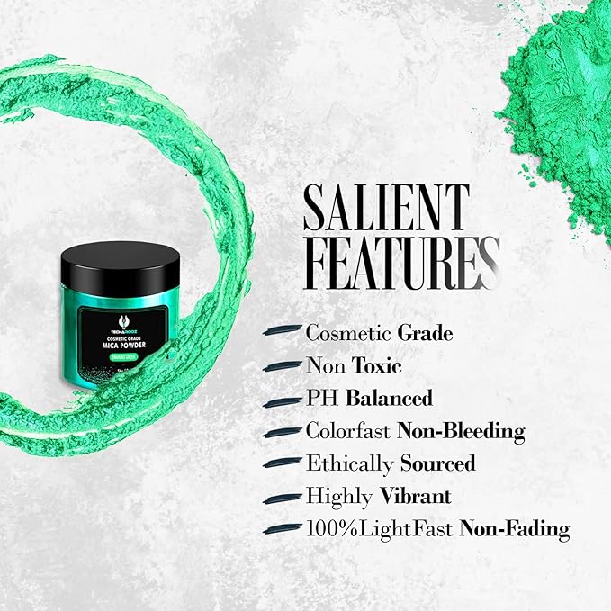 Emerald Green Mica Powder for Epoxy Resin 56g / 2oz. Jar - Techarooz 2 Tone Resin Dye Color Pigment Powder for Lip Gloss, Nails, Colorant for Slime Bath Bombs Soap Making & Polymer Clay