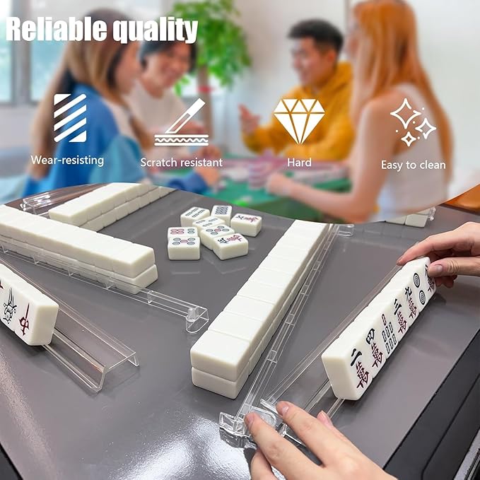 Set of 4 Mahjong Tile Holder, Acrylic Mahjong Racks with Pushers 18" Comes with Storage Bag, Enhanced wear Resistance, Suitable for Parties, Birthdays, Thanksgiving, Christmas