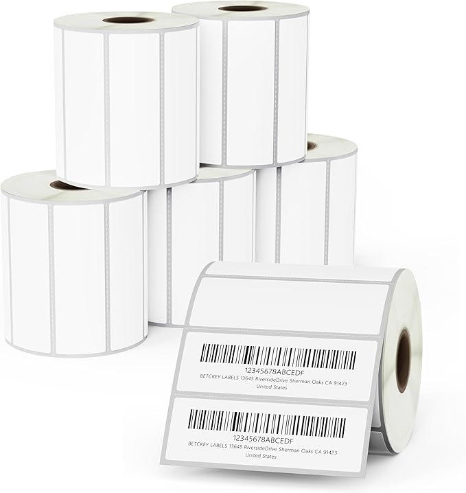BETCKEY - 3" x 1" (76 mm x 25 mm) Address Removable Film Label - Durable Waterproof - Compatible with Zebra & Rollo Label Printer [6 Rolls, 8250 Labels]