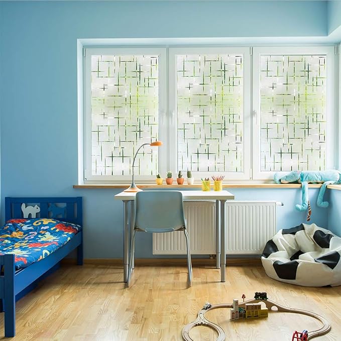 Finnez Frosted Window Film Non-Adhesive, Frosting Privacy Film for Glass Windows, Self Static-Cling Decorative Window Cling for Home Office UV Protection Cross Pattern 11.8 x 118.1 inches