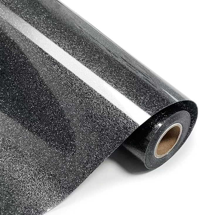 Black Glitter HTV Heat Transfer Vinyl Rolls- 10" x 8ft. Glitter HTV Black for Shirts. Iron on Vinyl and Heat Transfer Vinyl for All Cutters Machines. Easy to Cut & Weed Heat Vinyl Designs