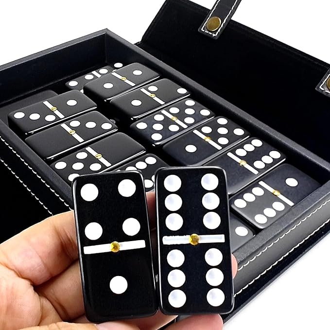 Bucher&Rossini Dominoes Set Double 6 - Classic Black Domino's Game Set for Adults and Kids Idea Gift Present for Domino Players or Family Game Night (Black New)