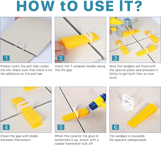 Tile Leveling System with Tile Plier 1500Pcs Piece Tile Spacers Clips 300Pcs Piece Reusable Wedges and 1 Rubber Mallet Tile Tools Set for Stone Installation (1/16"(1.5 mm)