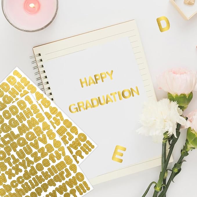 Starboling Letter Stickers, 1/2 inch Gold Alphabet Stickers, Self-Adhesive Vinyl for Mailbox Numbers, Bulletin Boards, Classroom & Home Decor, 0.5''