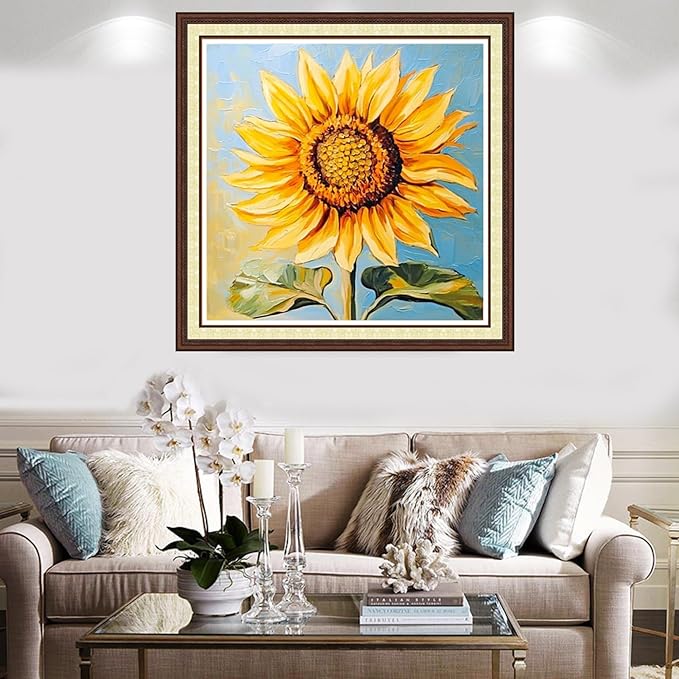 Findvoor Counted Cross Stitch Kits for Adults Full Range of Cross Stitching Embroidery Unprinted Pattern for Beginners, 11CT Needlepoint Kit Patterns Embroidery Kits-Magical Sunflower 18x18 inch