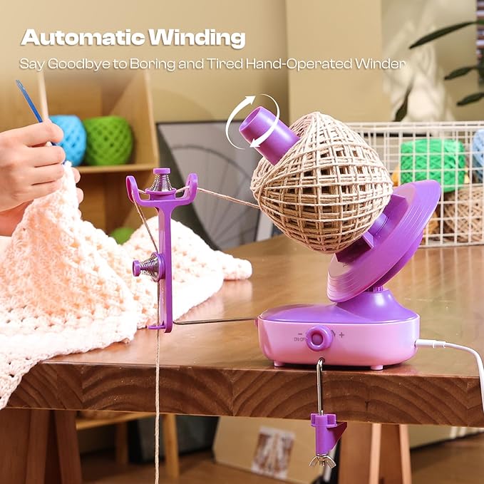 Caydo Electric Yarn Winder Pro, 10oz Large Automatic Ball Winder for Crocheting, Dual-Spring Strong Tension Stepless Speed Yarn Cake Roller Spinner, Ideal Present for Crochet Lovers(Purple)