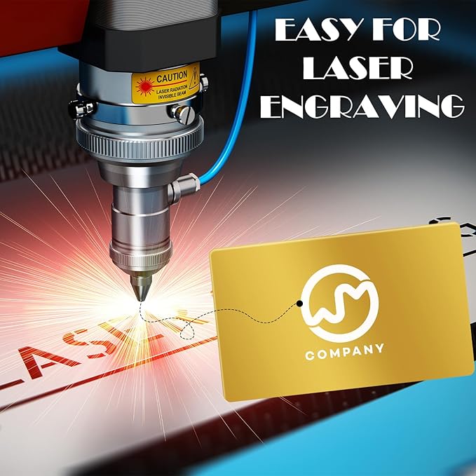 weparmeety 100 Pcs Metal Engraving Blanks Aluminum Sheet Laser Engraving Business Card Multipurpose DIY Gift Cards 86 x 54 x 0.21 mm (Gold)