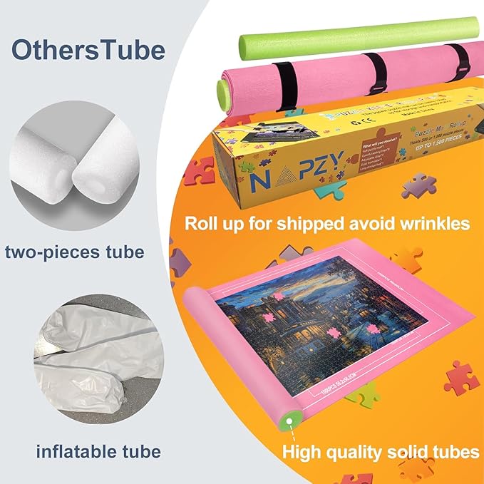 Napzy Puzzle Mat Rollup Puzzles Organizer 1500 1000 500PCS Puzzled Mat Pink Has Gift Box Non-Slip Felt Jigsaw Matt Roll Up Puzzling Board for Jigsawn Keeper Saver with 8 Jigsaws Tray