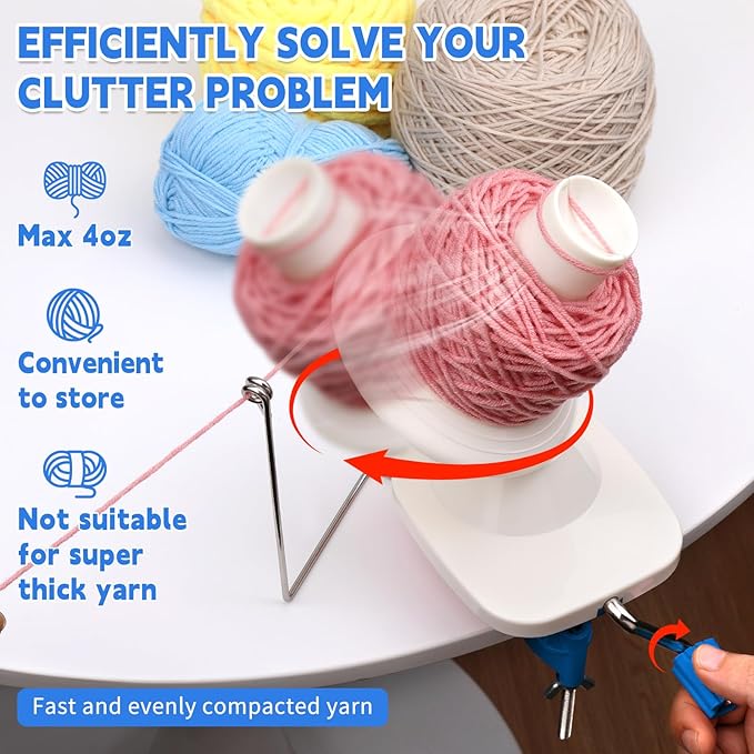 Yarn Winder, Yarn Ball Winder for Crocheting with 40 PCS Stitch Markers Metal Handle and Tabletop Clamp 4 Ounce Capacity, Easy to Set Up and Use for Yarn Storage