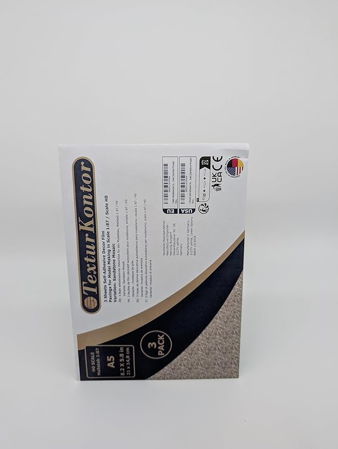 3 Sheets Self-Adhesive Decorative Film Paving Stones and Surfaces for Model Making in Scale 1:87 Scale H0 (UK: 3.5 mm Scale) (Sandstone Mosaic)