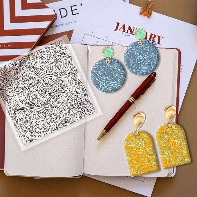 CHGCRAFT Clay Texture Mat Retro Floral Clay Texture Sheets Silicone Polymer Stamp Sheet Modeling Pattern Pad for Polymer Pattern Making Earrings Jewelry 5.5x5.5inch