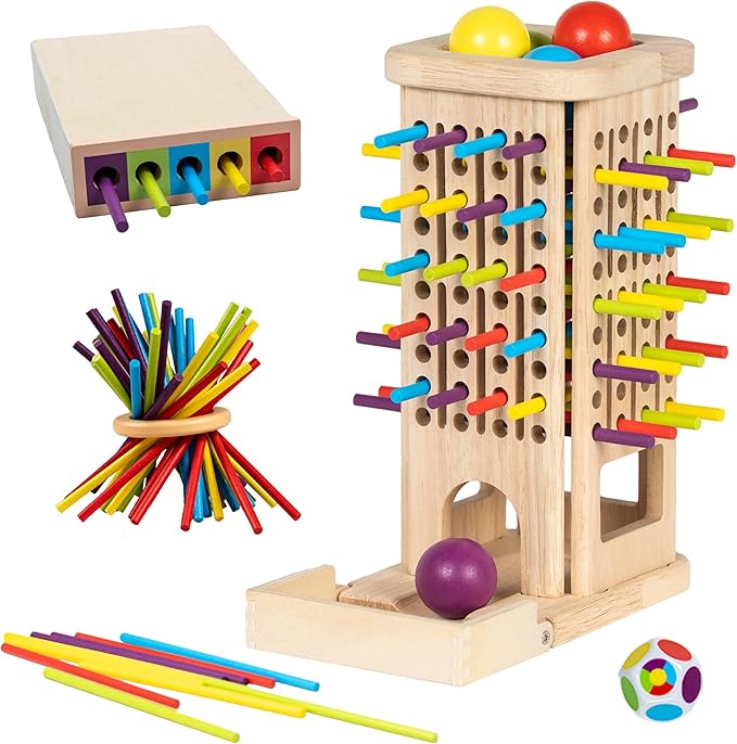 Montessori Wooden Board Games for Kids 3-8 Years,3 in 1 of Playing,Math Counting, Fine Motor Skills Toy,Family Travel Game，Educational Gift for Boys and Girls