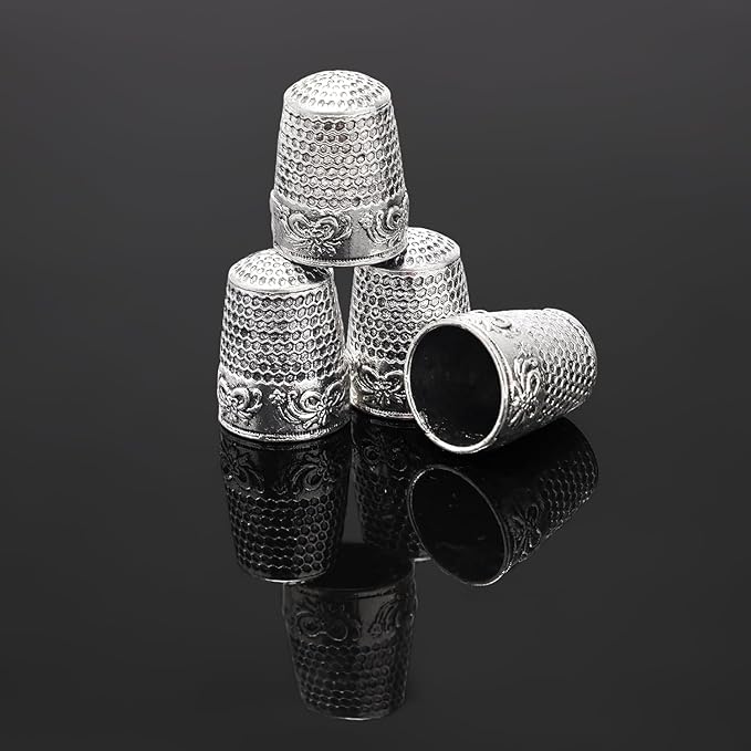 4Pack Thimbles for Hand Sewing, Sewing Thimble Hand-Working Sewing Thimble Finger Protector (Silver)