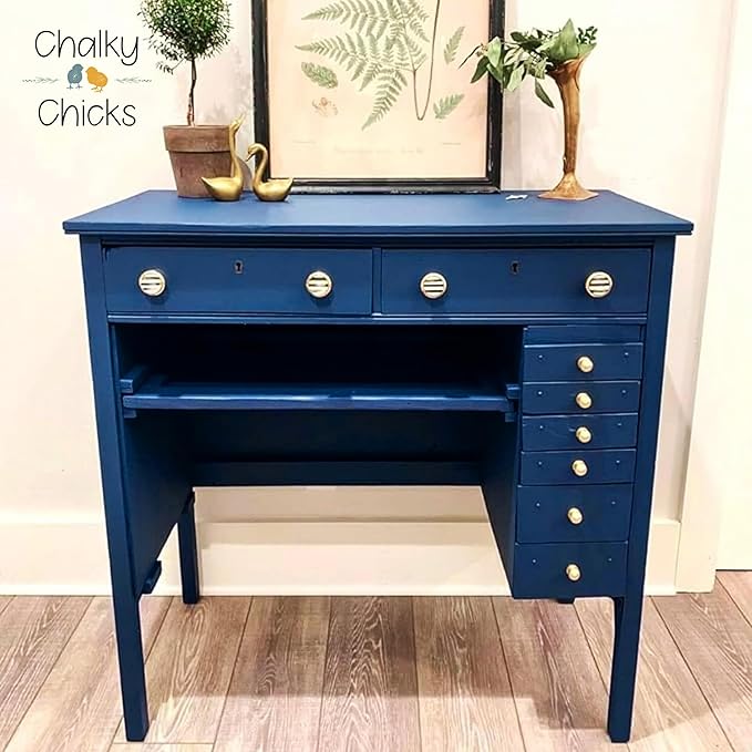 Chalky Chicks All-in-One Chalk Paint for Furniture or Cabinet - 4 Fl Oz - Matte Finish DC Blue Navy Blue for Metal, Wood Furniture Paint - No Sanding All-in-One for Home Decor & Crafts, USA Made