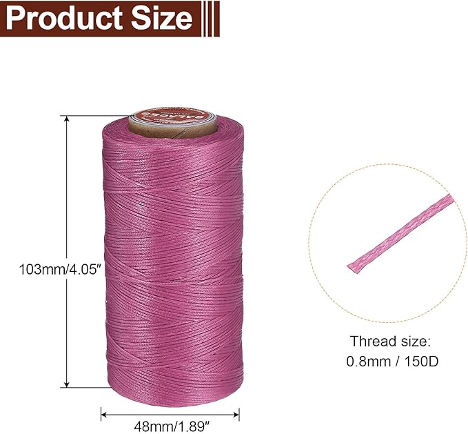 uxcell Flat Leather Sewing Waxed Thread, 270m / 295 Yards Polyester Wax String, 150D Wax Stitching Cord for Leather Crafts, Bookbinding, Bracelets Braided, Pale Pink