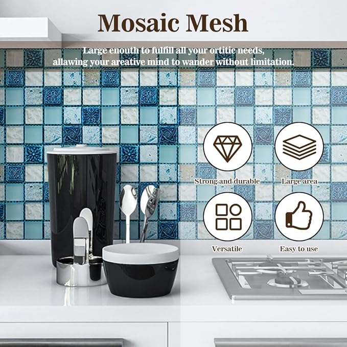 40" x 80" Mosaic Mesh for for Back Mounted Tile with Gloves, Fiberglass Mosaic Mesh Backing Boast for Tile Installation Supplies Tools, Non Sticky (40" x 80")