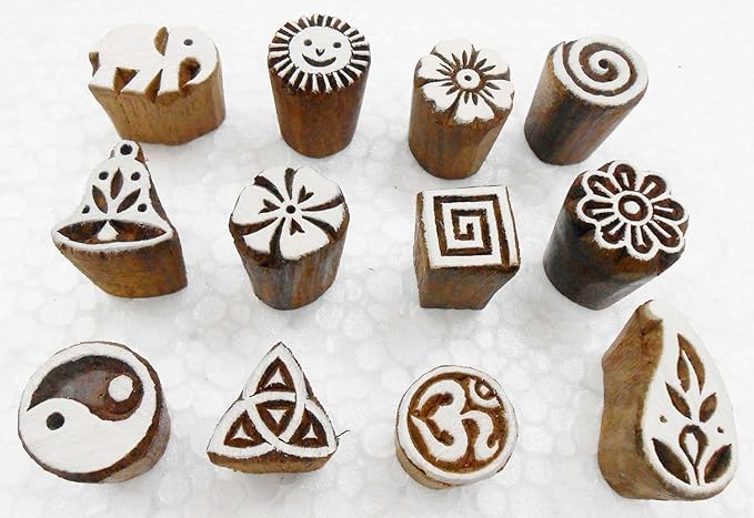 Craftsofindia® Wholesale Lot of 12 Exotic Small Wooden Block Stamps for Textile Printing/Henna Tattoo/Scrapbooking/Designing Saree Border