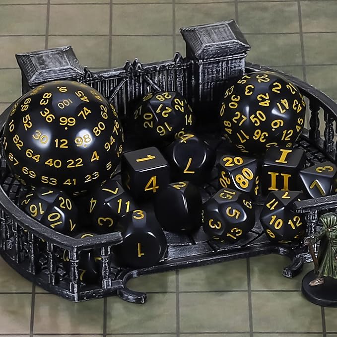 CiaraQ DND Polyhedral Dice Set (15pcs) D4-D100 Game Dice with Dice Bag for Dungeons and Dragons Role Playing Table Games (Black & Yellow)