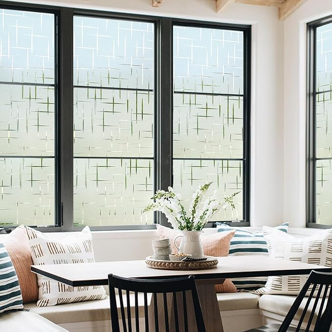 DOWELL Window Privacy Film Frosted Glass Window Film, Sun Blocking Non-Adhesive Glass Cling, Decorative Door Sticker, Self Static-Cling Tint Covering for Home Office, Cross Pattern 35.4" x 157.5"