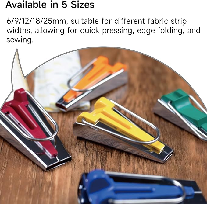 KEARING 5-Size Bias Tape Maker Kit - 1/4" 3/8" 1/2" 3/4" 1" Quilting Tools Set with Metal Guides for DIY Sewing & Fabric Binding | Durable, Non-Slip Design (5-Piece)