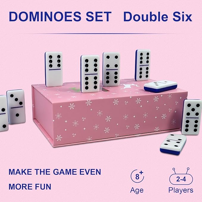 IDTQ Dominoes Set for Adults, Double 6 Dominos Game Set with 28 Domino Tiles Double with Upscale Gift Boxes -7 Polyhedral Dice -Classic Board Games (Dark Blue)